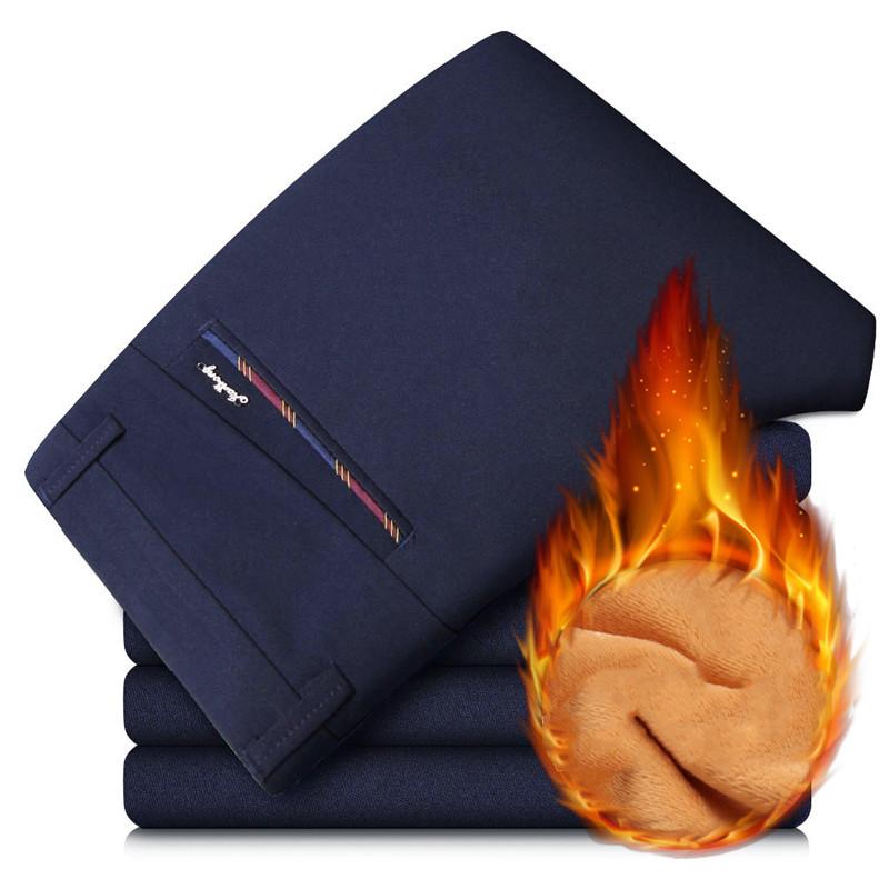 

New Winter Thick Plus Velvet Fleece Warm Men Slim Jeans Business Casual Pants Male Classic Black Blue Straight Denim Trousers