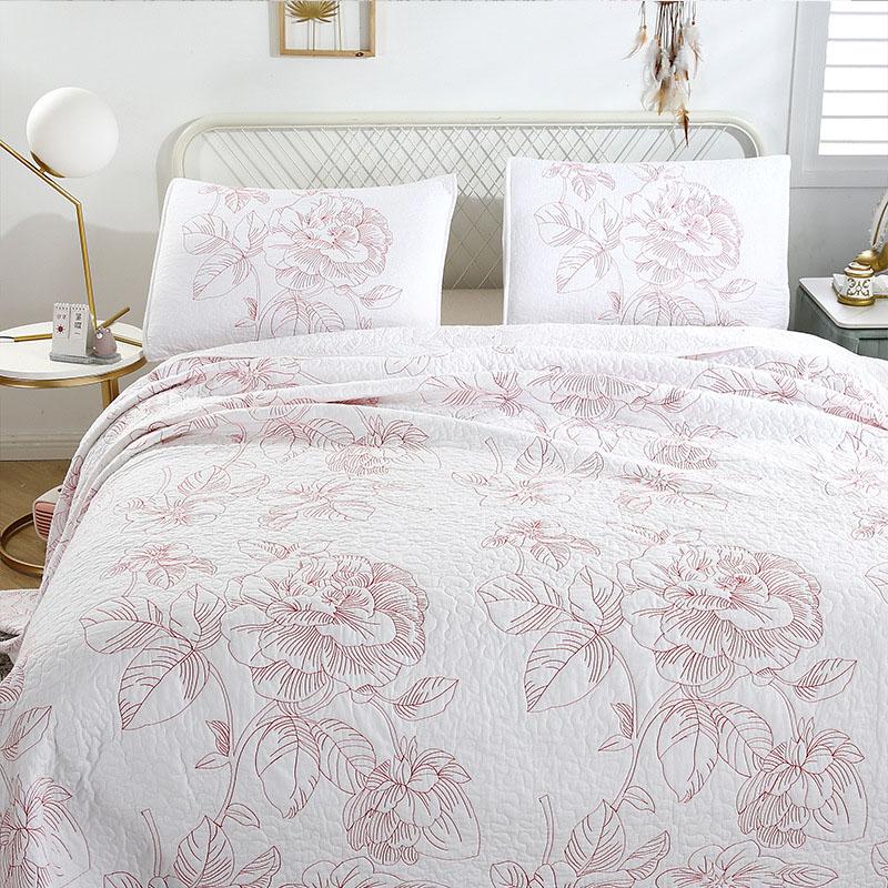 

Korea Cotton Bedspreads Quilt Sets 3pcs Coverlet Embroidered Bed Cover With 2*Pillowcase  Queen Size Blanket Four Season, White