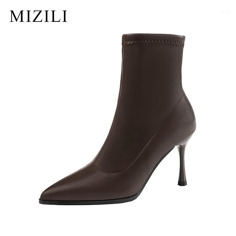 

2020 Spring Fashion Women Boots Velvet Winter Beige Pointed Toe Elastic Ankle Boots Heels Shoes Autumn Winter Female Socks1