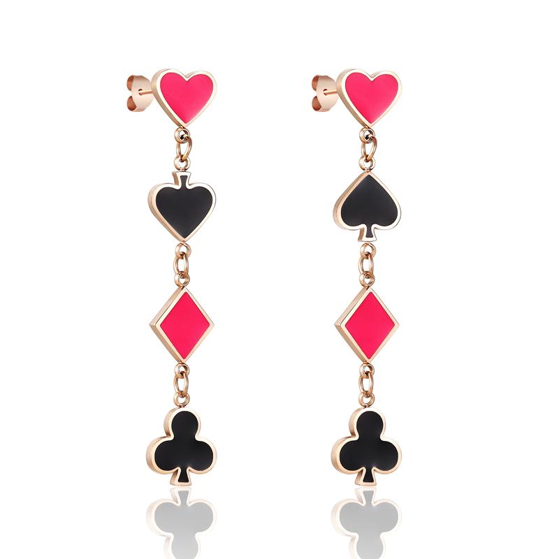 

Classic Beautiful Red And Black Heart Shaped Square Poker Woman Earrings Titanium Steel High Quality Earrings wholesale