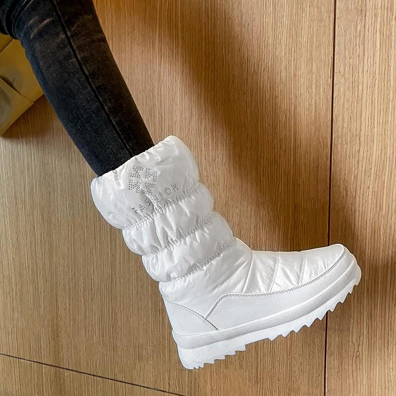 

Fashion Mid Calf Platform Boots Waterproof Women Winter Shoes Warm Fur 2020 New Medium Heels Zip Ladies Snow Boots White Size 40, Black