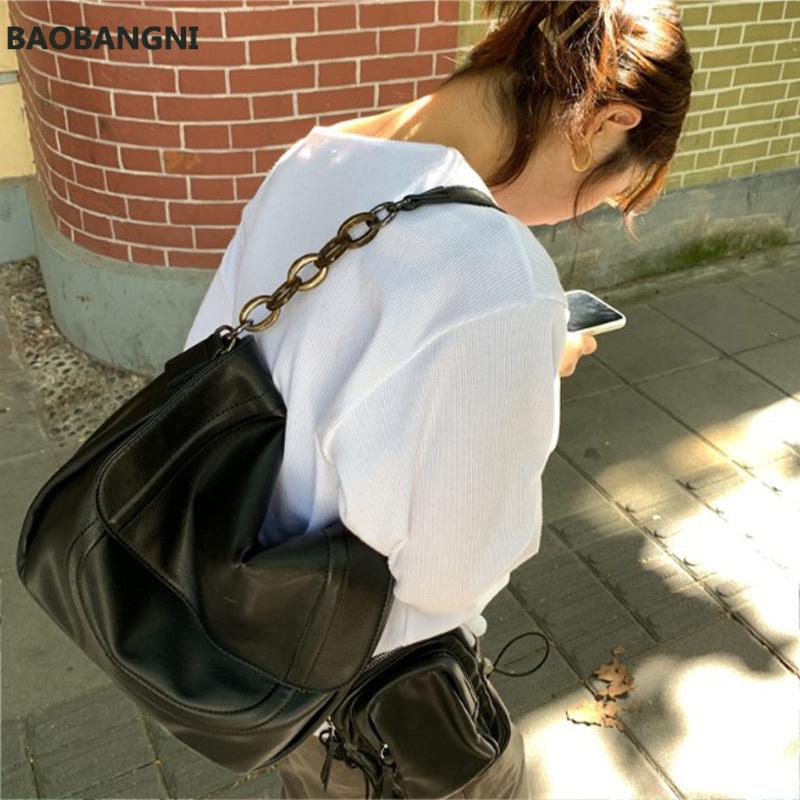 

Women Vintage Trend Crossbady Bags Chain Casual Shoulder Messenger Bags Soft Leather Versatile Black Handbags