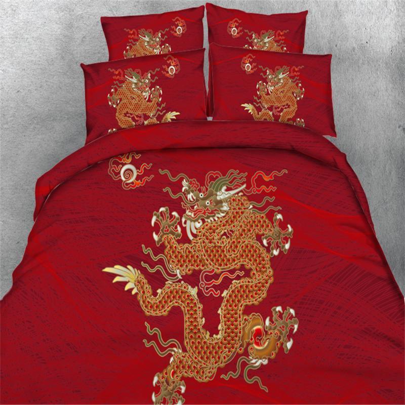 

Wedding Decor Red Bed Linen Set Chinese Dragon Adults Bedding Set Bedclothes Pillowcase Fashion Bed Duvet Cover US  King1, No-2
