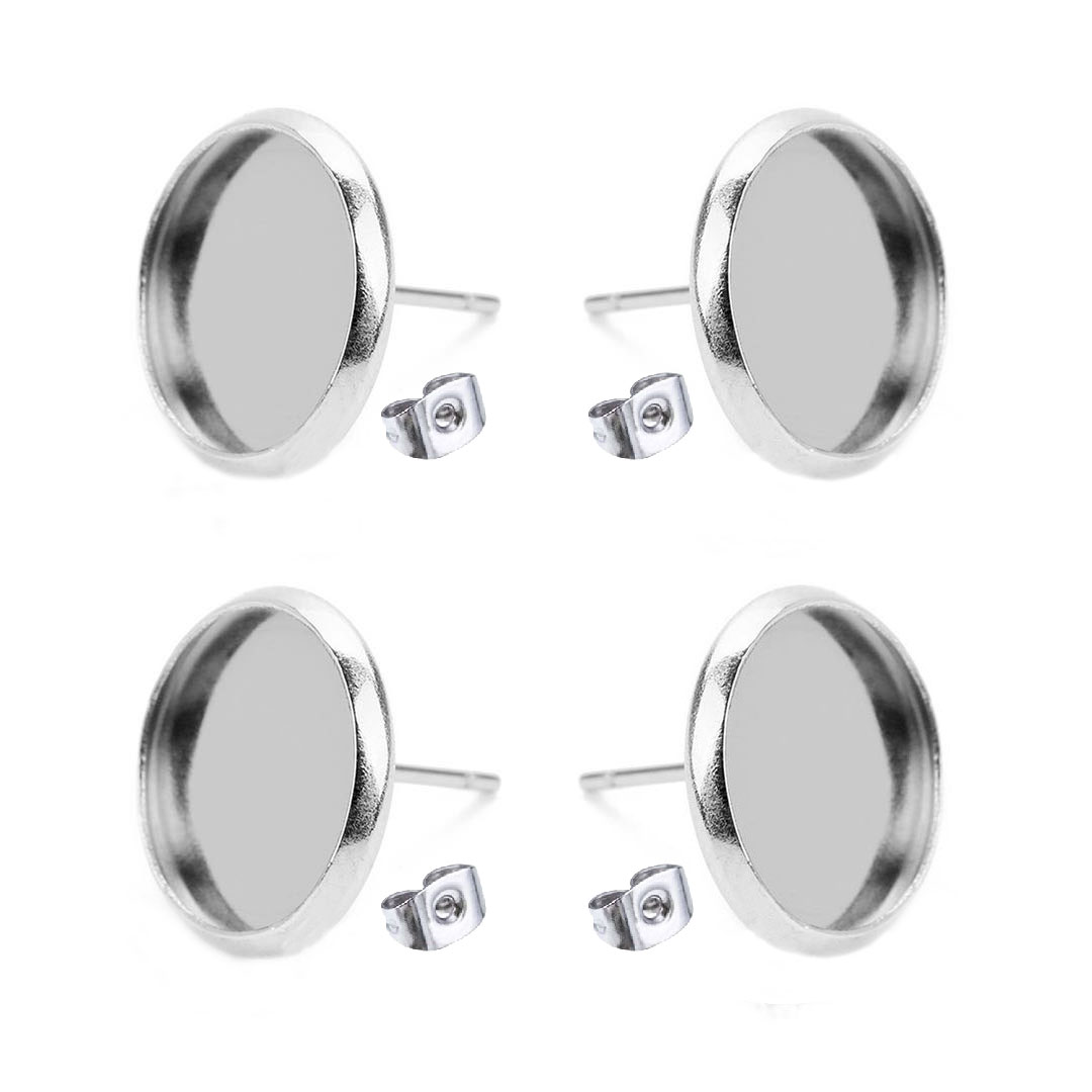 

100pcs 12mm Glass Cabochon Cameo Silver Plated Bezel Backs DIY Blank Earring Stud Posts Diy Setting Base Earring Findings
