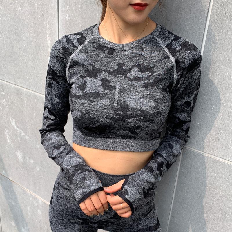

Women' Sports T-shirt For Women T-shirts Workout Tops Yoga Sport Tshirt Sportswear Shirt Woman Seamless Skinny Camo Sport Top, Gray