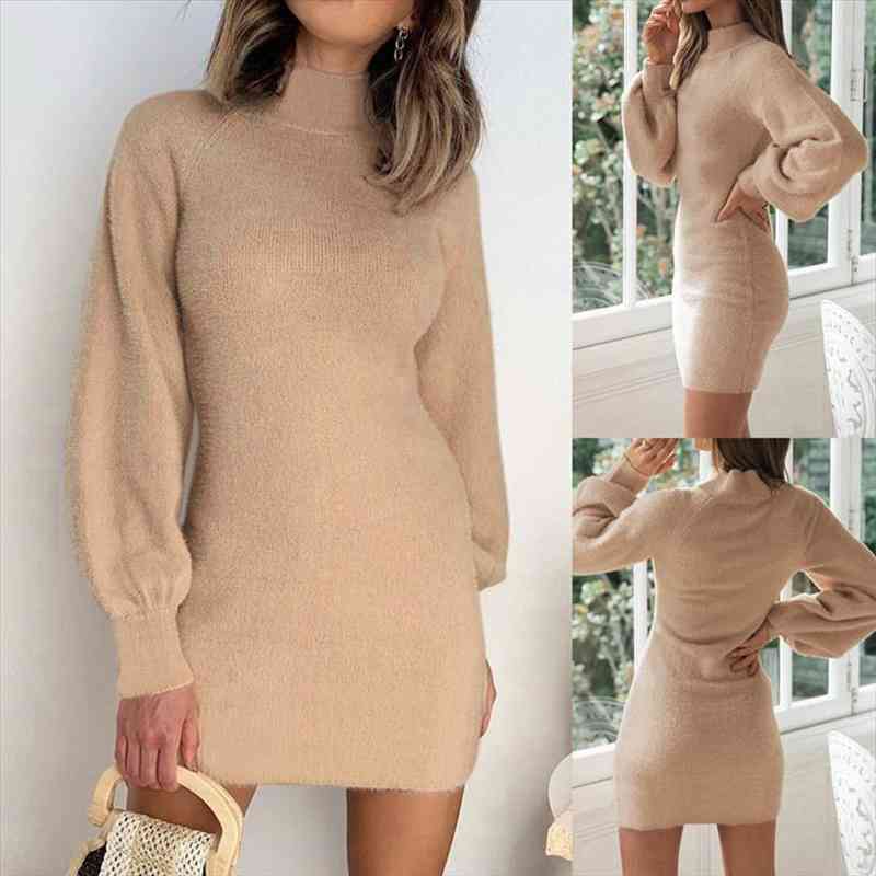 

autumn winter fashion turtleneck women amp 39 s mini package hip dress casual bodycon solid long sleeve ladies dress, Black;gray