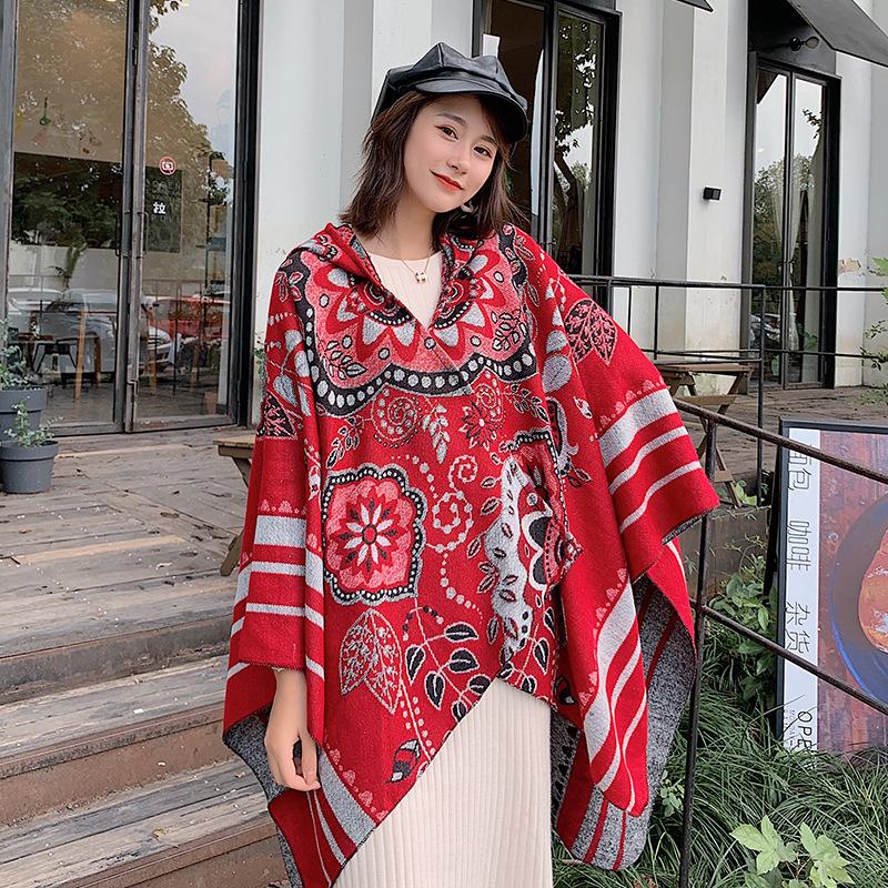 

Autumn Winter Fashion Neckline Big Flower Scarf Female Korean Version Lengthened Thickened Dual-Use Shawl Wild Warm Cloak Tide