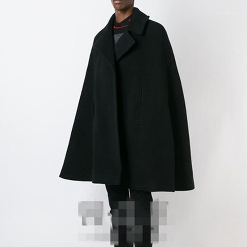 

M-4XLWinter tide men' men' coat cloak cloak in the long section woolen student windbreaker woolen thick coat shawl1, Black