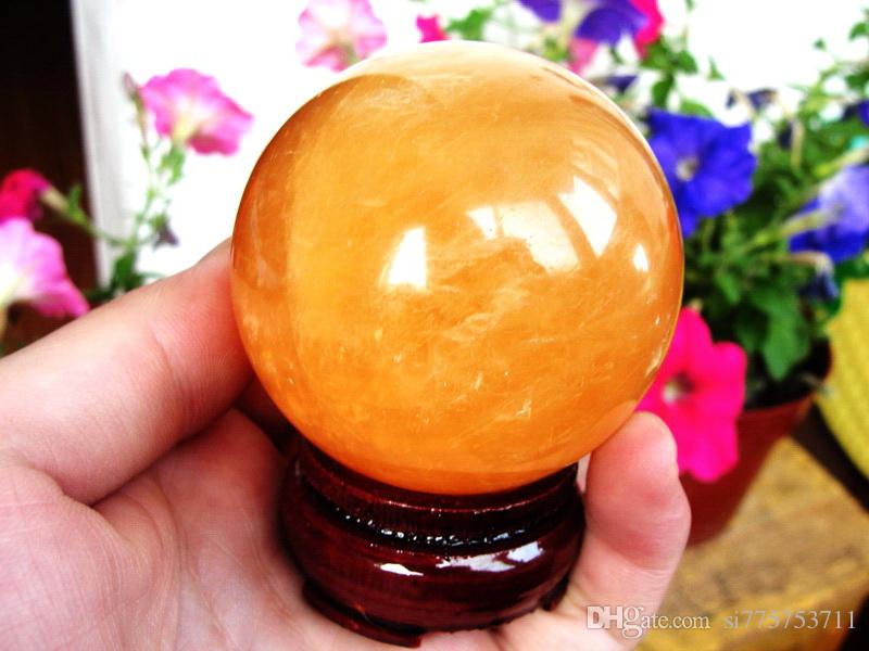 

40MM+SAND Natural Citrine Calcite Quartz Crystal Sphere Ball Healing Gemston