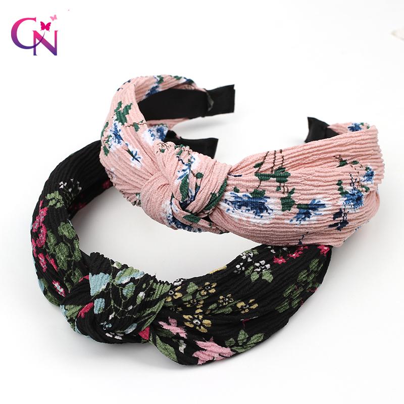 

CN Women Cross Knot Headband Floral Prints Elastic Turban Knotted Hair Hoop Band Wide Stretch Girls Hairband Hair Accessories