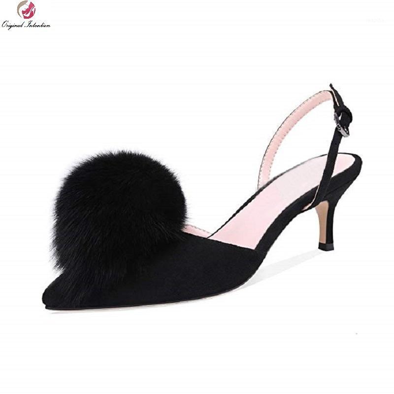 

Women Pointed Toe High Heels Sandals Flock Thin Heels Ankle Strap Buckle Strap Black Casual Party Woman Sandals Large Size 35-431, Ef8512 black