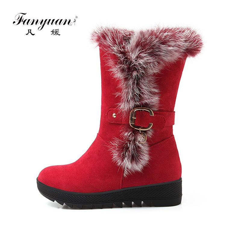 

Fanyuan New Style Warm Mid Calf Boots Warm Ladies Solid Wedges Snow Boots Woman Plush Insole Winter size 34-43, Black