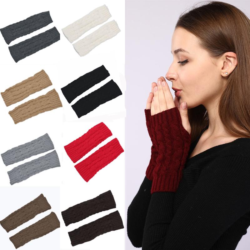 

8 Color Soft Stretchy Wrist Arm Hand Warmer Knitted Mittens Women Winter Long Fingerless Gloves Black Grey Coffee Femme