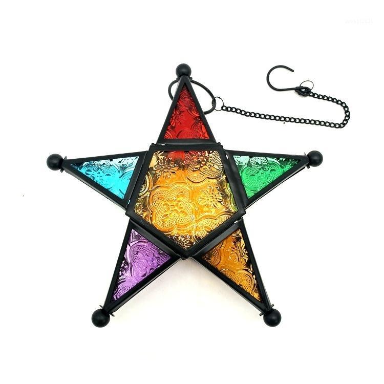 

Five-Pointed Star Candle Holder Moroccan Style Hanging Glass Metal Candle Lantern1