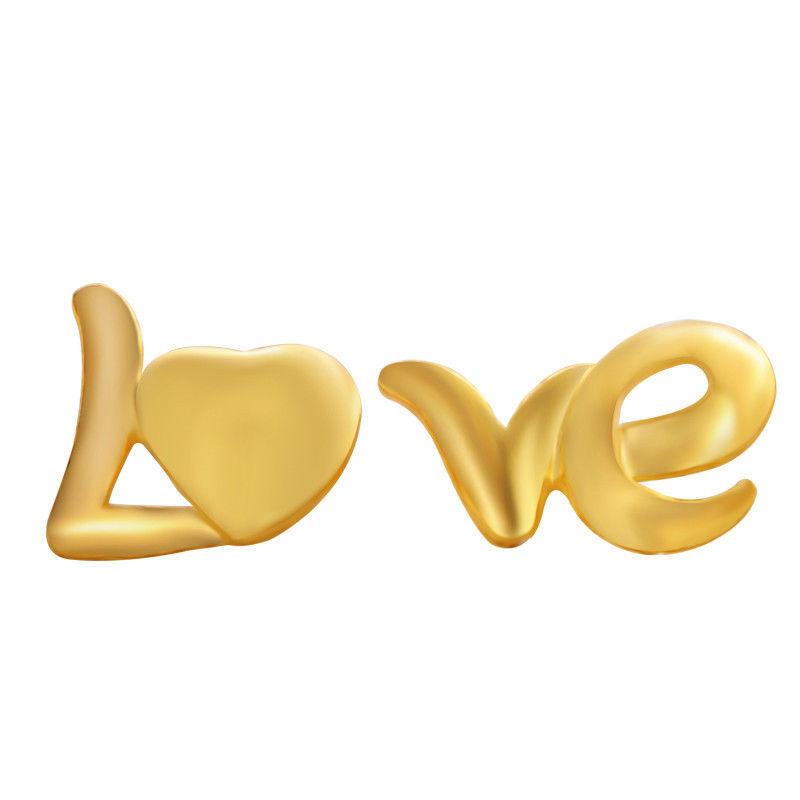 

Pure Solid 24k Yellow Gold Earring/ Lucky Rare LO VE Earring Stud/ 2g