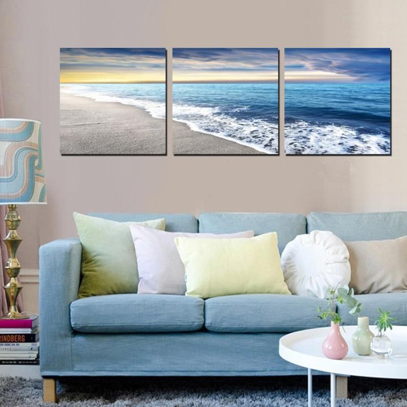 

Canvas Home Decor Wall Art Pictures For Living Room HD Prints Poster 3 Pieces Beach Sandy Sea Wave Seascape Paintings Framework