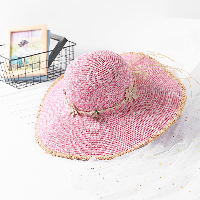

Flyber Summer Lady Garland Straw Hat Solid Color Fringe Side Sun Hat Sun Protection Uv Wide Cap Small Fresh Girl Beach, 05