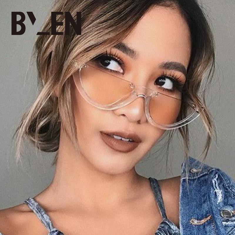 

Cool Cat Eye Sunglasses Women Half Frame Sun Glasses Brand Designer Cute Plastic Cateye Rimless Sunglass Pink Clear Lens Shades