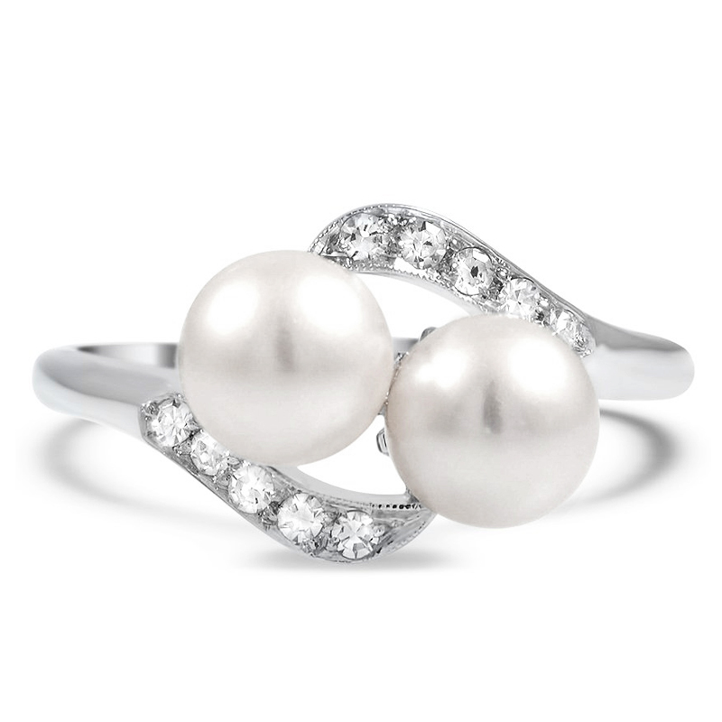 

Februaryfrost Brand Trendy Classic Double Simulated Pearl Rings Silver Plated Exquisite Anniversary Party Accessories Jewelry Ring For Femal