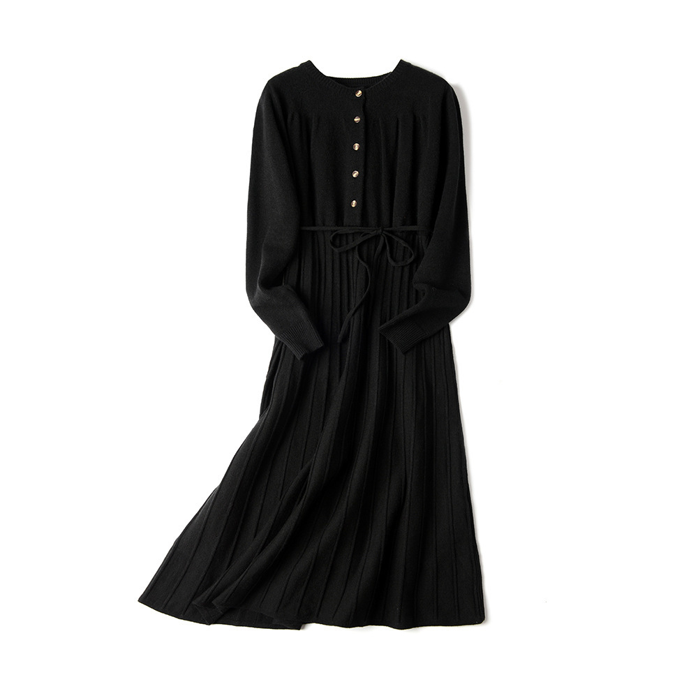

2021 New Autumn Winter Maxi Women Sleeve Loose Female Long Sweater with Belt Elegant A-line Button Dress 1ka6, Orange