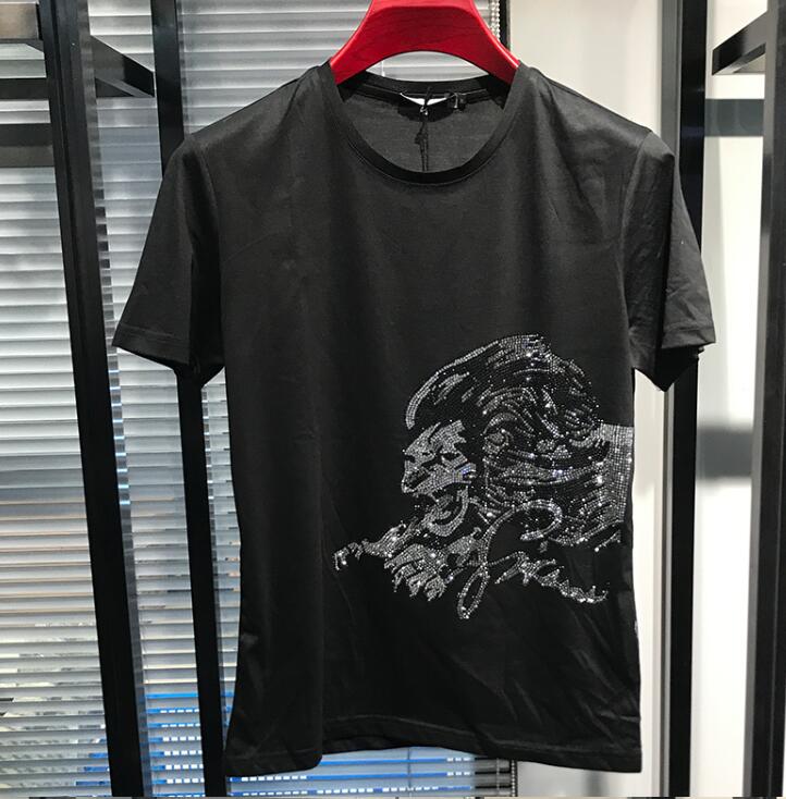 

Rhinestones T Shirts Men Brand Short Sleeve Fashion Man Streetwear O Neck Slim Modal Cotton Tshirts Plus Size, Black