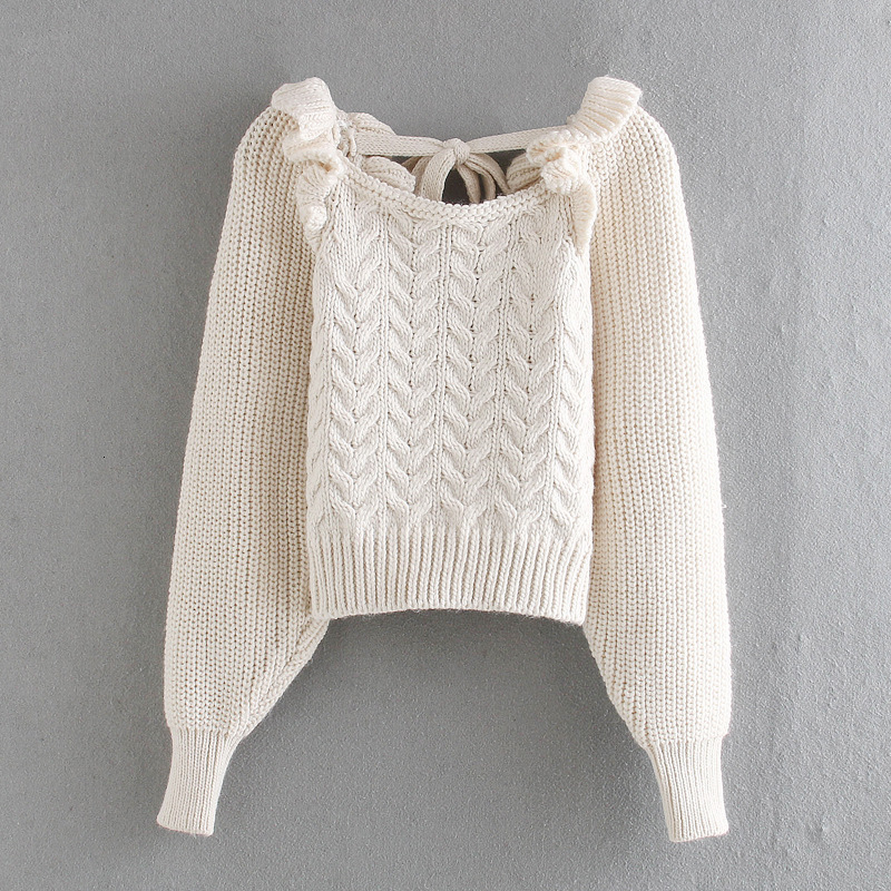 

2021 New Lt European and American Homestay Sexy Open Back Strapping T-shirt for Women Loose Short Twist Lazy Sweater Trend Rvvn, See chart