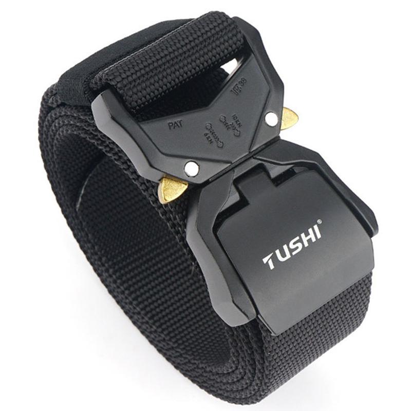 

2021 New Army Tactical Belt High Quality Real Nylon Fishing Belt Hard Metal Quick Release Buckle Training Accessories, Black