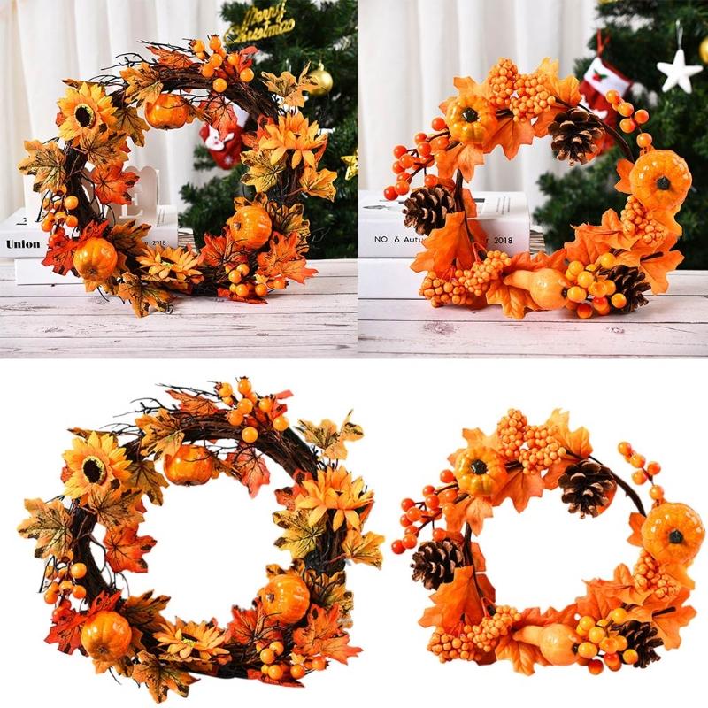 

35/40cm Halloween Autumn Thanksgiving Pumpkin Wreath Wall Door Window M68E