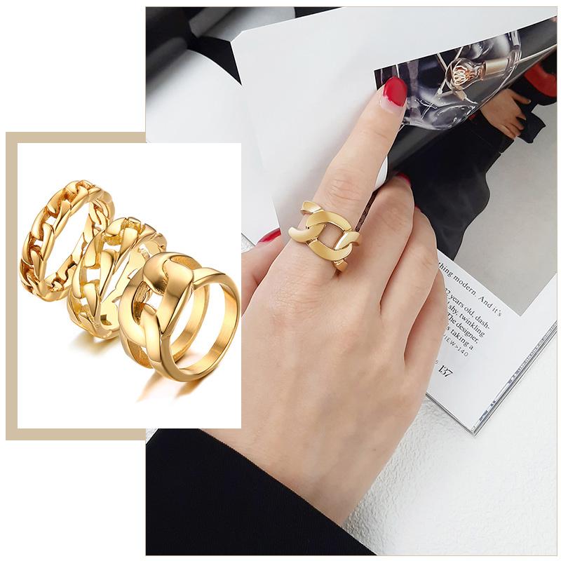 

Chic Women's 5/7/14mm Wide Wedding Bands Cuban Link Chain Rings Gold Color Stainless Steel Gifts for Her Minimalist Jewelry