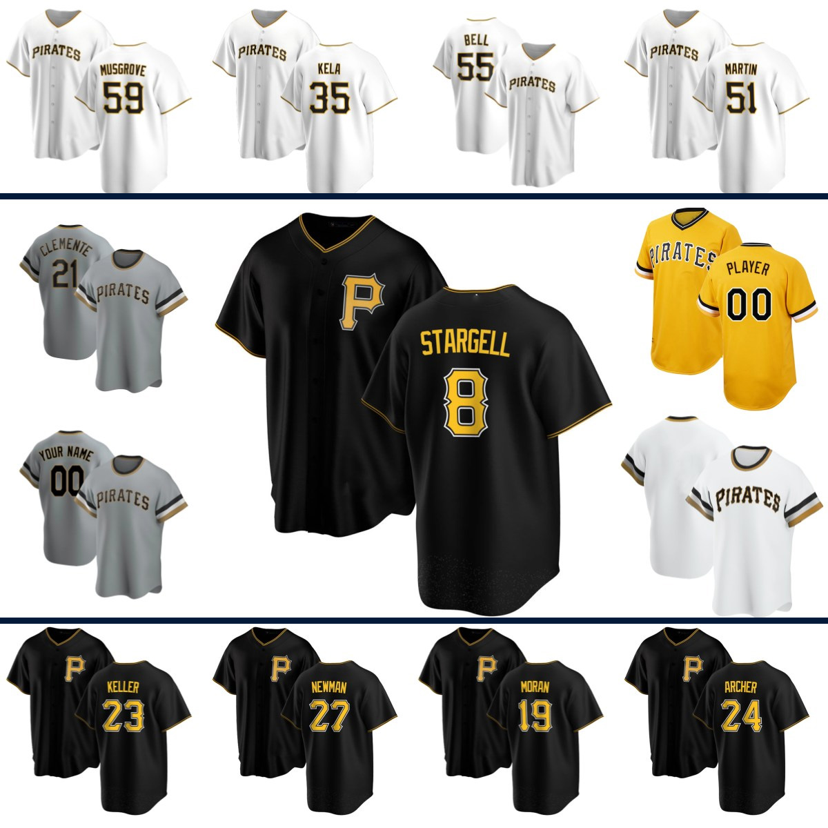 

Custom 21 Roberto Clemente 55 JOSH BELL 8 Willie Stargell Starling Marte Francisco Cervelli CHRIS ARCHER Adam Frazier Baseball Jerseys, Men(dao qi)