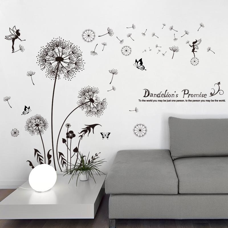 

shijuekongjian] Black Color Dandelions Wall Stickers DIY Flowers Wall Decals for Living Room Kids Bedroom Kitchen Decoration1