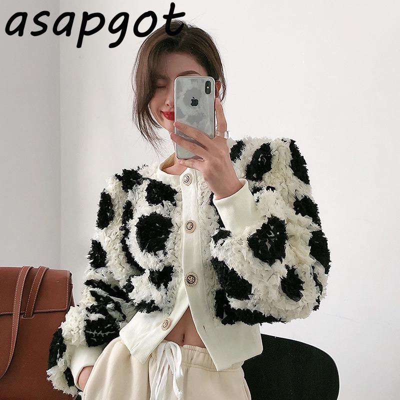 

Women's Knits & Tees Short O Neck Puff Sleeve Jacket Women Autumn Winter Retro Floral Appliques Sweaters&Jumpers Cardigan Tassel Patchwork C, White