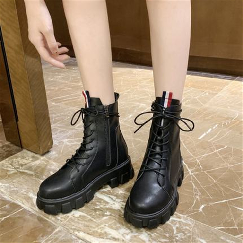 

Spring 2021 New Women Platforms Square Boots Rent Up to Oxford Leather Women's Black Shoes 1DWE