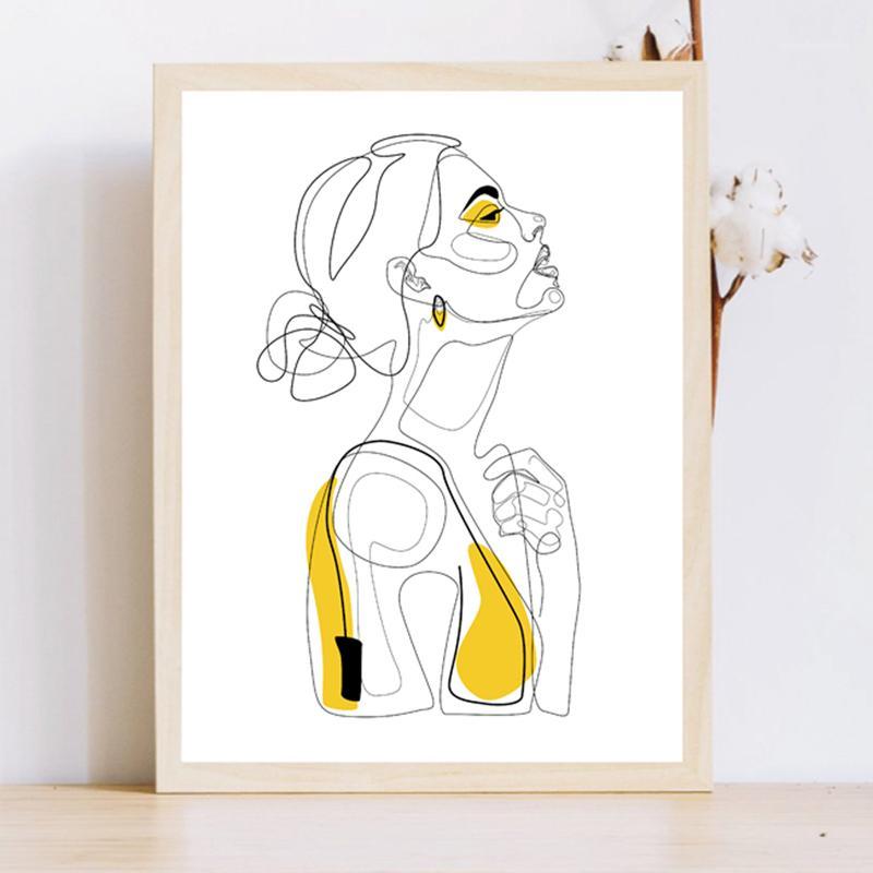 

Abstract Line Prints Drawn Female Portrait Poster Yellow Fashion Sketch Canvas Painting Minimalist Woman Art Decor Wall Picture1