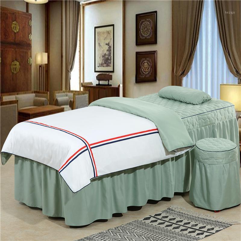 

4pcs SPA Luxury Bedding Sets Beauty Salon Bedspread 70*190cm 80*190cm Bed Skirt Duvet Cover Customized Size Logo1, White