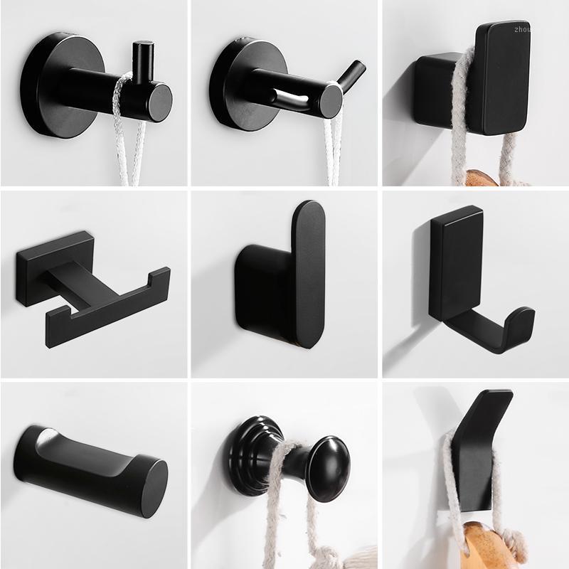 

Robe Hooks Black Aluminum Towel Hook Bathroom Wall Mounted Coat Hanger Vintage Square Base Accessories Set Decorative
