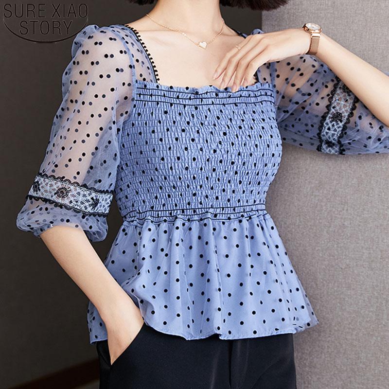 

Women's Blouses & Shirts Korean Fashion Blouse Chiffon Shirt Women 2022 Spring And Summer French Short-sleeved Short Tops Blusa Mujer 14725, White