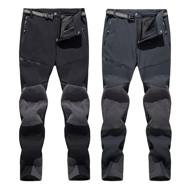 

Outdoor Hiking Pants Men Warm Windbreaker Waterproof Climbing Trousers Fishing Skateboard Travel Soft Shell Mountaineering Pants, Black