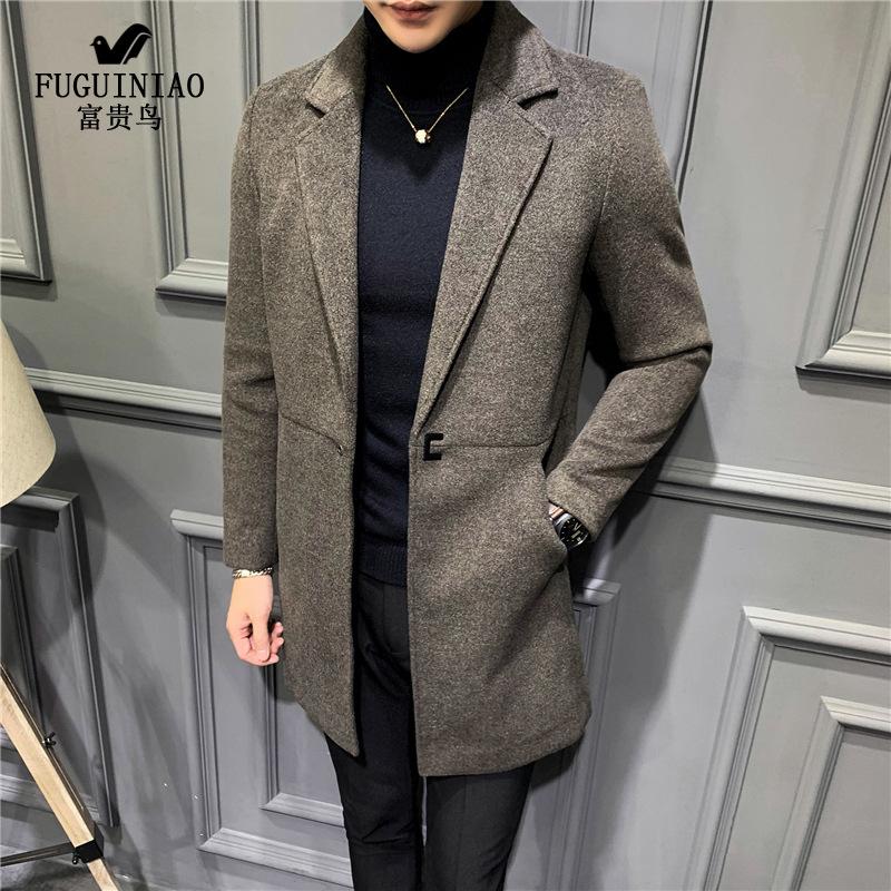 

Rich bird boys autumn and winter men's woolen coat Korean version slim medium length casual windbreaker men's coat, See chart