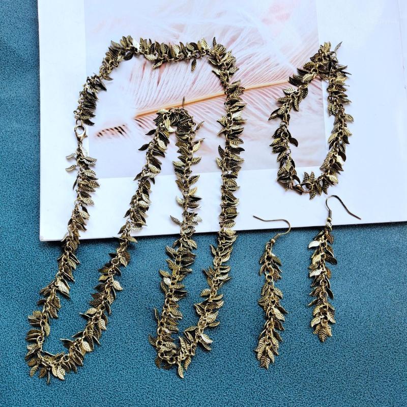 

Earrings & Necklace 3pcs/Set BOHO Tree Leaves Tassel Vintage Gold Drop Bracelets Trendy Jewelry Sets For Women Wholesale Gift, Silver