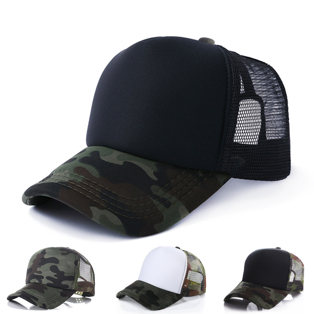 

Camouflage Trucker Hats 5 Panels Blank Sun Hats Military Mesh Baseball Men Women Caps Adjustable Summer Sport Ball Caps, Blue;gray