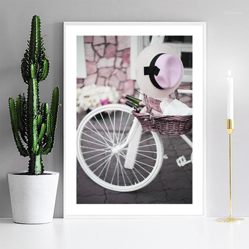 

Canvas Posters Home Decoration Salon Pink Bicycle Still Life Wall Art Pictures Modular Painting HD Printed Framed For Bedroom1