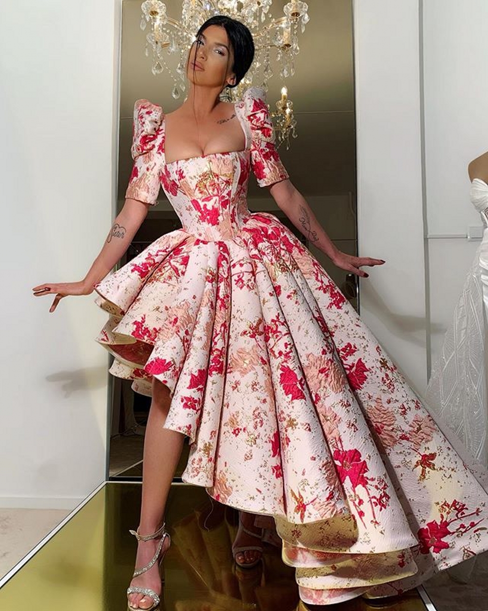 

2020 High Low Sexy Prom Dresses Prom Gowns Special Occasion Dress Jacquard Cocktail Gown vestidos de fiesta Abendkleider, Same as picture