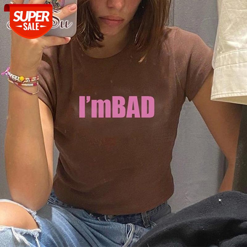 

ArtSu Letter Print Brown Short Sleeve Cropped Tshirt Women Casual Summer Y2K Basic T-Shirt Streetwear Fashion Tee Shirts TS52672 #E01O, White