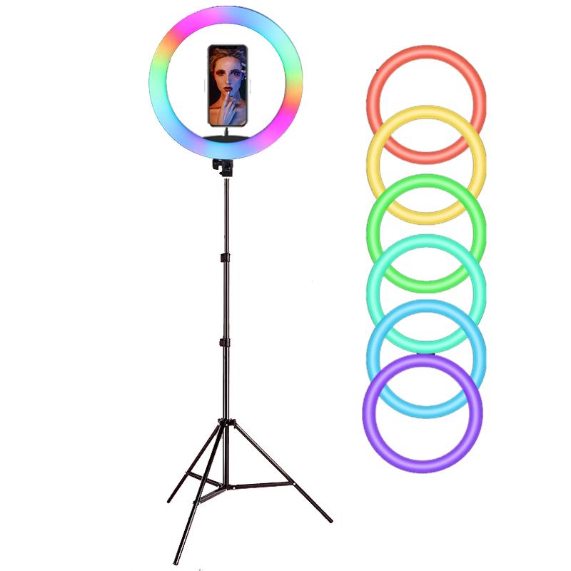 

26cm/10inch Dimmable LED Selfie Ring RGB Full Color Light with Tripod USB Selfie Light Ring Lamp Big Photography Ringlight
