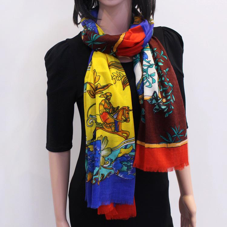 

Color Matching Flowers and Birds Pure 300 Cashmere Scarf Wraps Headband Big Scarves Multi Function Drop Shipping YR36