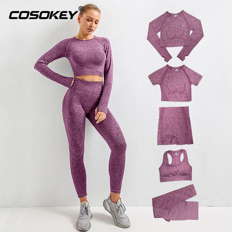 

2/3/5pcs Seamless Yoga Set Workout Sportswear Women Gym Clothing High Waist Leggings Female Running Fitness Sports Suits, 2pcshort darkgrey