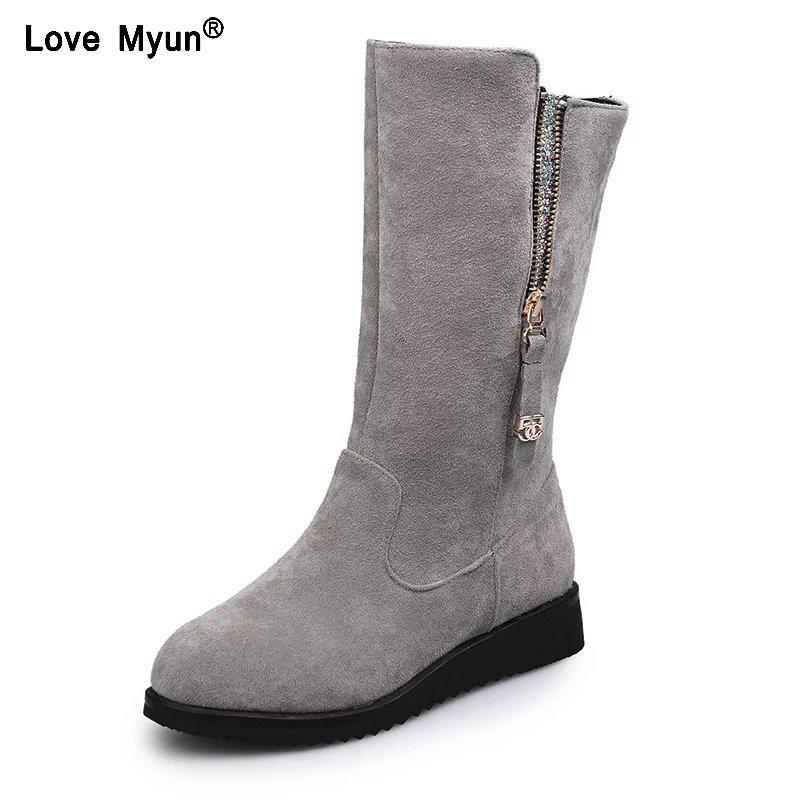 

Women Boots Winter Boots For Women Heels Set Foot Lazy Shoes Handmade Boot Zipper Mid-Calf 785, Black