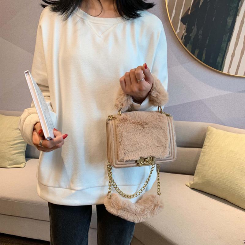 

Bags for women Bags Shoulder bag messenger bag new autumn and winter fashion furry wild chain small handbag, White