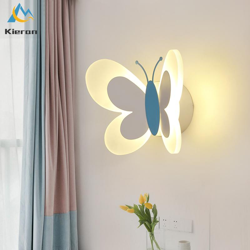 

Cute Cartoon Blue Pink Butterfly LED Wall Lamp Kids Child Girl Boy Baby Bedroom Wall MountLight Nursery School Decor Walllamp
